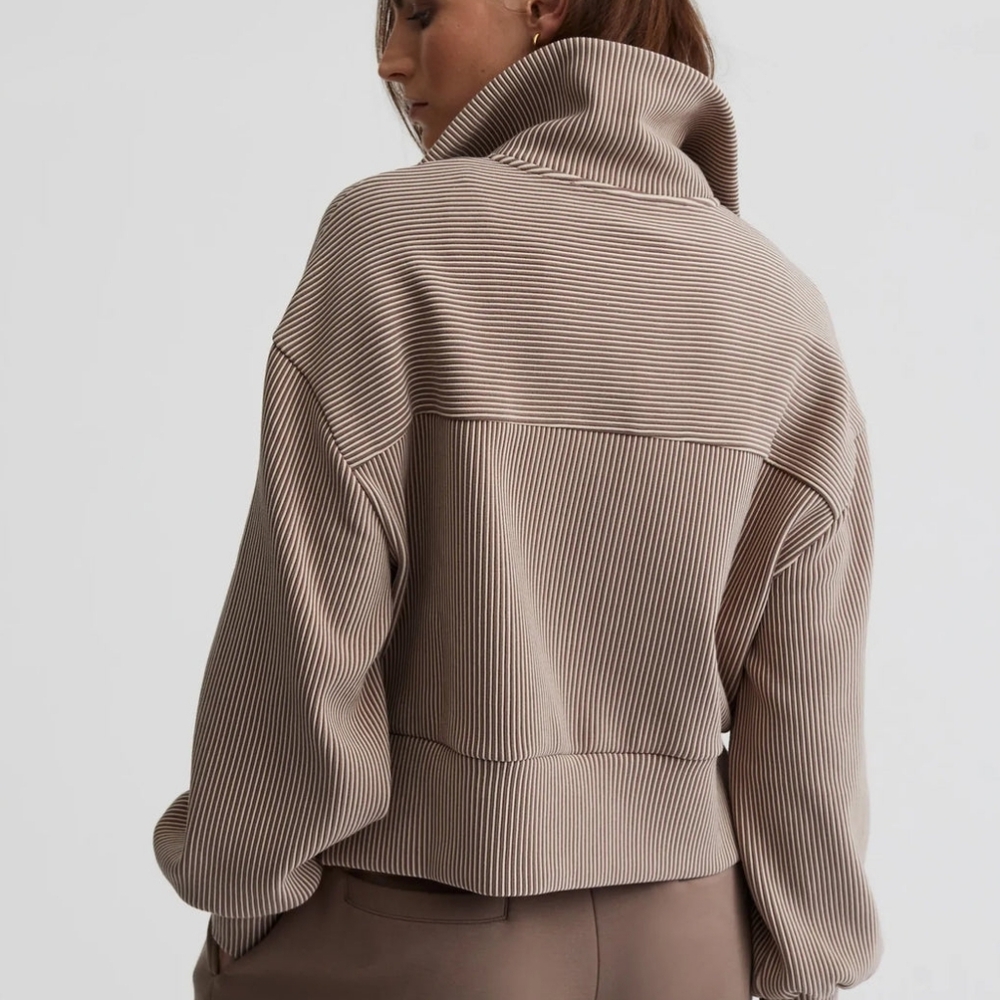 Varley Taupe / Tan Striped Half Zip Pullover XS - Picture 8 of 8